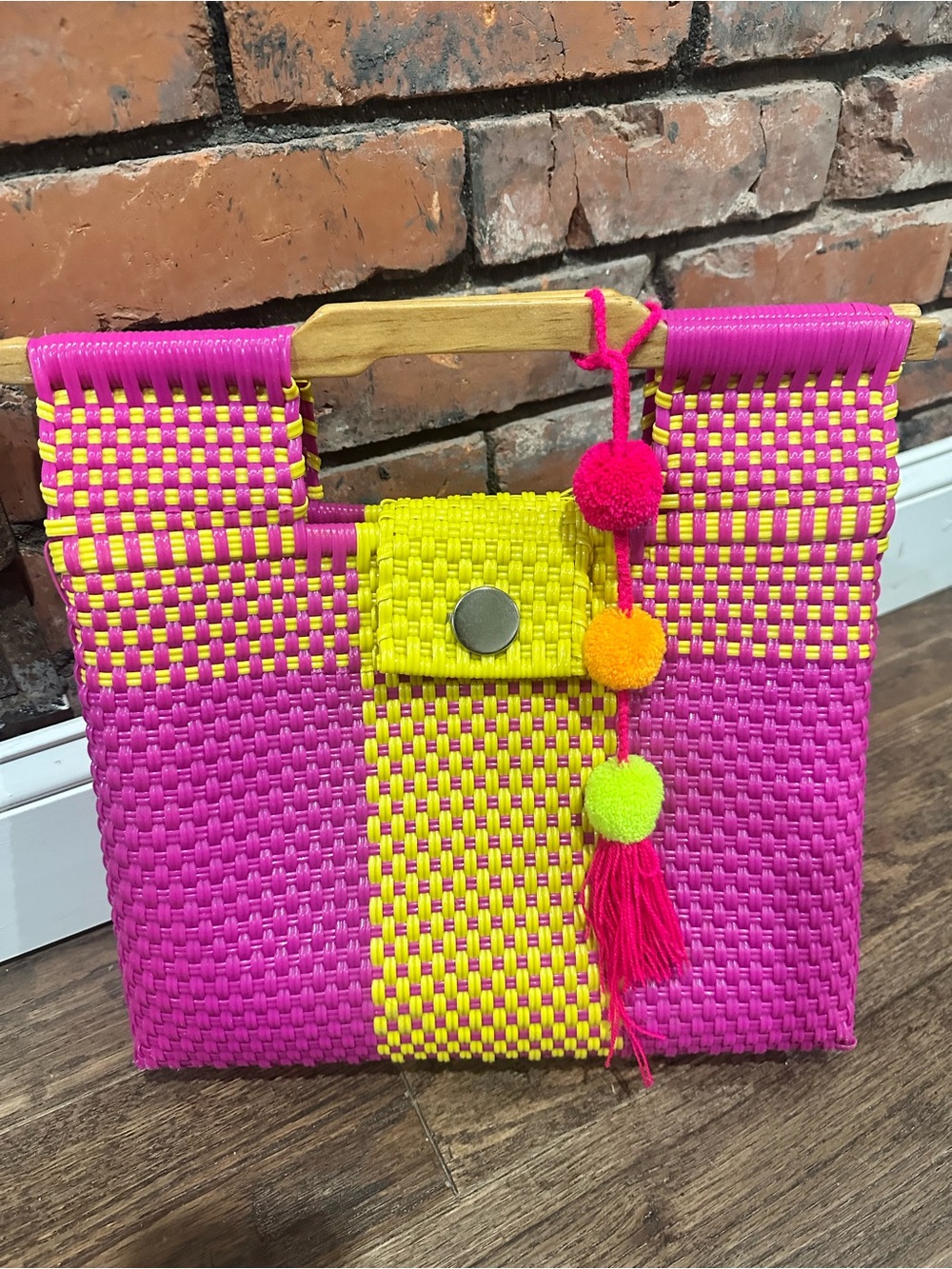 Handwoven Pink and Yellow Women’s Tote Bag